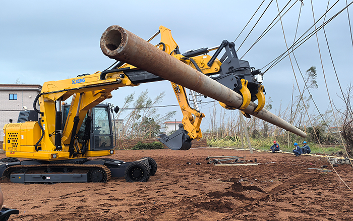 “摩羯”来袭，皇家国际开挖立杆一体机跑赢功夫助力抗灾复电抢建